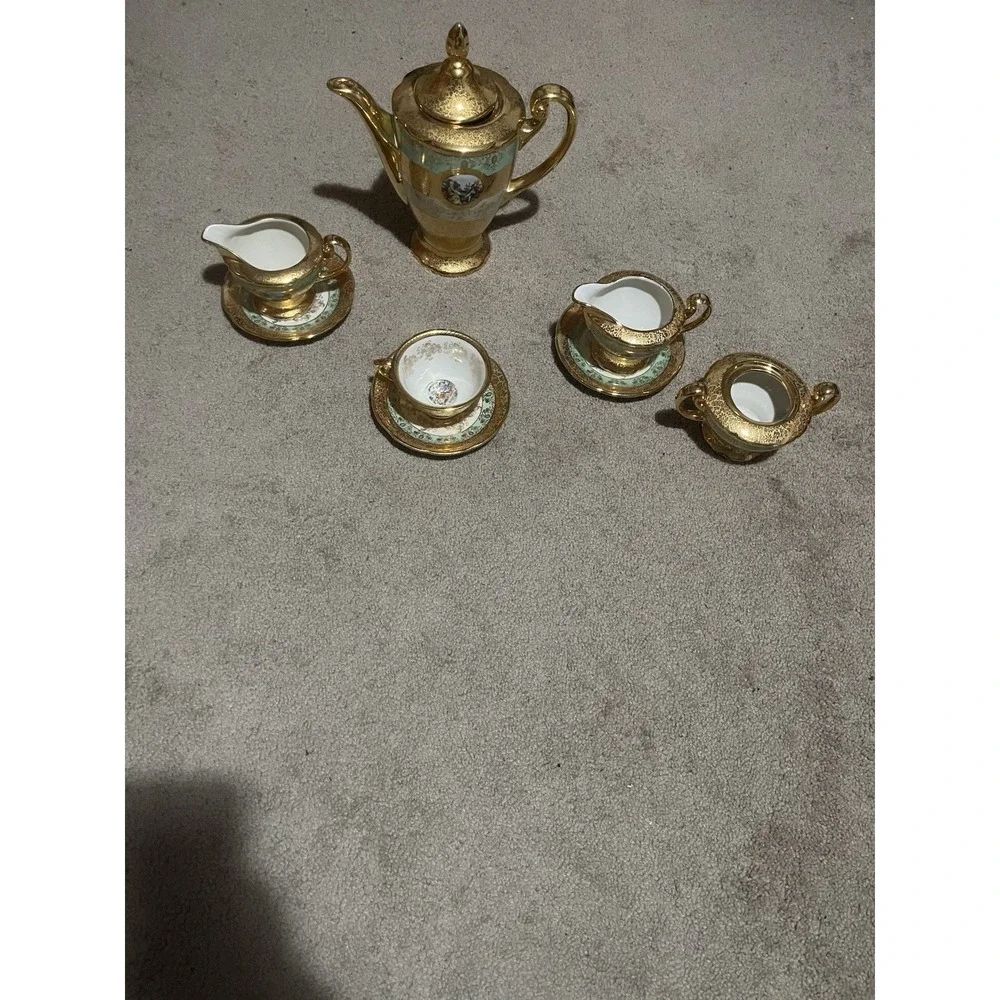 VTG Antique 24k Gold 8piece Teapot Set